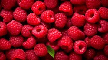 AI generated Lot ripe red raspberries as background. Neural network AI generated photo