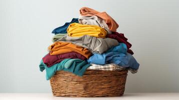 AI generated Colorful clothes in a laundry basket. Neural network AI generated photo