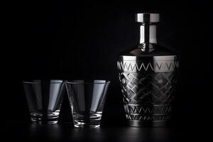 AI generated bottle of vodka on black background. Neural network AI generated photo
