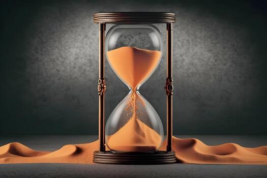 AI generated Sand running through the bulbs of an hourglass measuring the passing time in a countdown to a deadline. Neural network AI generated photo