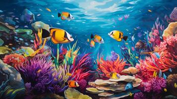 AI generated Animals of the underwater sea world. Ecosystem. Colorful tropical fish. Neural network AI generated photo