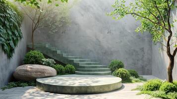 AI generated Podium or platform in the garden photo