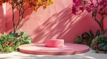 AI generated Abstract minimal scene with geometrical forms, podium for product presentation. photo