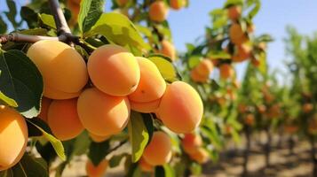 AI generated A bunch of ripe apricots on a branch. Neural network AI generated photo