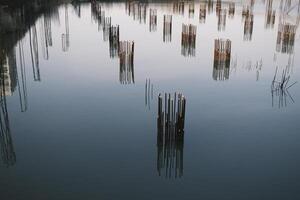 The foundation of an unfinished building filled with water photo