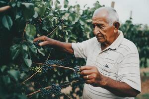 AI generated Farmer holding basket of berries. Neural network AI generated photo