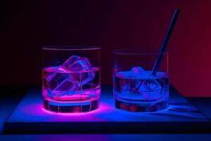 AI generated Bar and cocktails in neon colours. Neural network AI generated photo