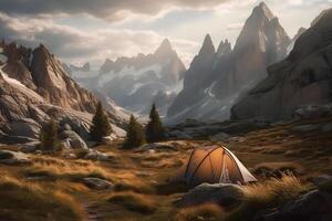 AI generated Camping in the mountains. Neural network AI generated photo