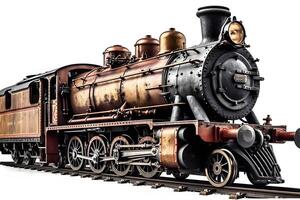 AI generated Vintage steam locomotive on a white background. Neural network AI generated photo