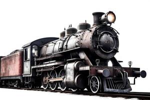 AI generated Vintage steam locomotive on a white background. Neural network AI generated photo