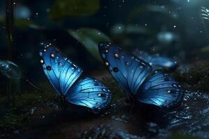 AI generated blue Morpho butterflies. Neural network AI generated photo