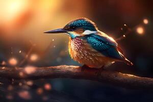 AI generated colorful fantasy little bird. Neural network AI generated photo