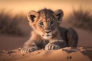 AI generated cute little lion cub. Neural network AI generated photo