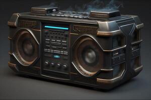 AI generated 1980s Retro ghetto blaster and dust isolated on black background. Neural network AI generated photo