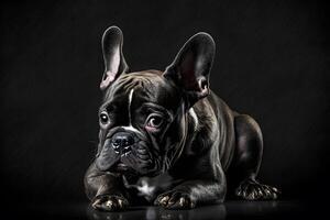 AI generated Portrait of dog french bulldog on black background. Neural network AI generated photo