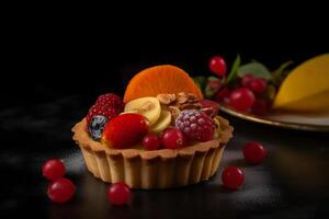 AI generated Cheesecake slice classical cheese cake on black background. Neural network AI generated photo