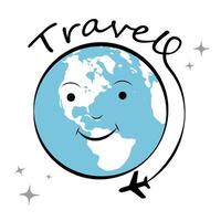 Planet and airplane on white background. Journey vector