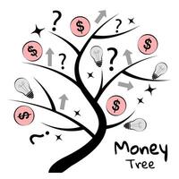 dinero árbol en blanco antecedentes. garabatear vector