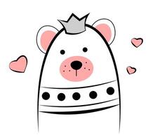 Bear wearing a crown on a white background. Doodle vector