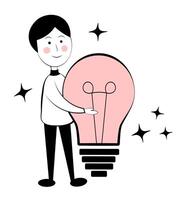 Man and light bulb. Doodle vector
