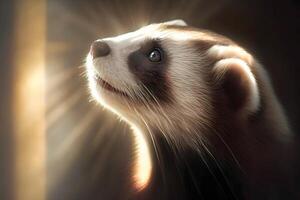 AI generated Closeup of the ferret in the nature. Ferret on the hunt. Neural network AI generated photo