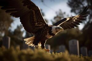 AI generated Eagle at American Cemetery. Neural network AI generated photo