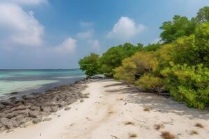 AI generated Maldives Islands Ocean Tropical Beach Neural network AI generated photo
