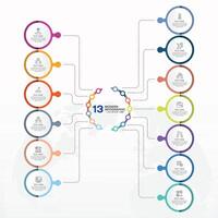 Modern infographic with 13 steps and business icons for presentation. vector