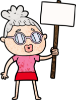 mulher de manifestante de desenho animado usando óculos png