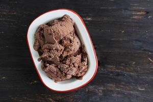 Chocolate Ice Cream in a Enamel Bowl photo