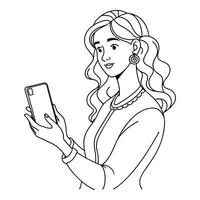 Woman holding a phone Continuous line art drawing vector