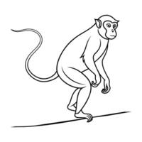 Monkey stand on roof continuous line art drawing. vector