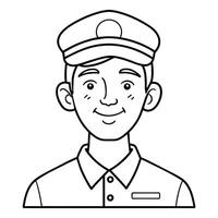 A smiling postman Vector line art drawing illustration.