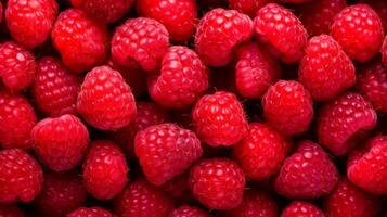 AI generated Lot ripe red raspberries as background. Neural network AI generated photo