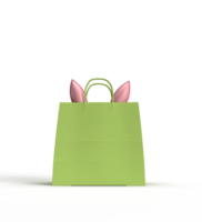 Bag green color rabbit bunny ear mock up empty white isolated background dicut happy easter egg march april month cute gift traditional springtime present gift religion cartoon idea vertical happy png