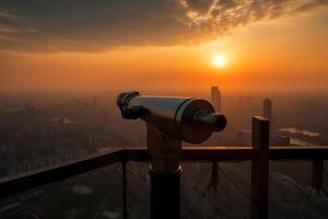 AI generated Coin Operated Binocular viewer next to the waterside promenade. Neural network AI generated photo