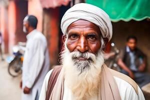 AI generated Portrait of an old Hindu man. Neural network AI generated photo