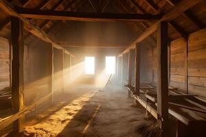 AI generated Rays of light in the barn. Neural network AI generated photo