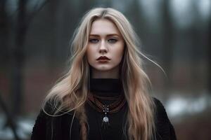 AI generated Fashion Gothic Woman portrait. Neural network AI generated photo