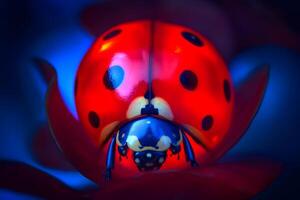 AI generated ladybug on a flower. Spring nature. Neural network AI generated photo