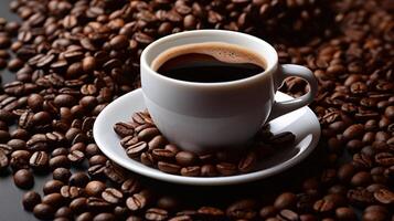 AI generated Coffee cup and coffee beans. Neural network AI generated photo