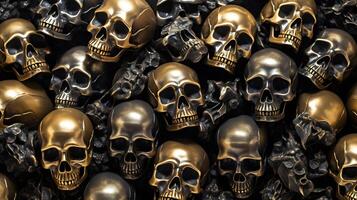 AI generated Background of many metal skulls. Neural network AI generated photo