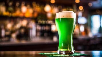 AI generated glass of green beer, st patricks day concept. Neural network AI generated photo