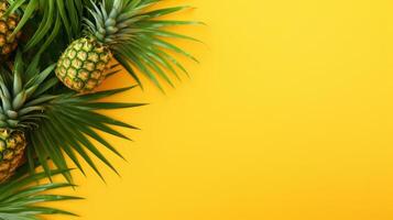 AI generated Yellow tropical background with pineapples. Neural network AI generated photo