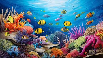 AI generated Animals of the underwater sea world. Ecosystem. Colorful tropical fish. Neural network AI generated photo