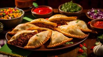 AI generated Tasty spicy meat empanadas. Argentine empanadas. Neural network AI generated photo