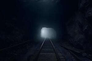AI generated Mine railway in undergroud. Neural network AI generated photo