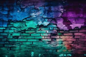 AI generated Brick wall texture in graffiti paint. Neural network AI generated photo