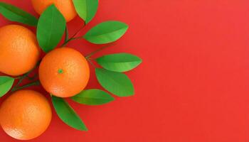 ai generado naranja Fruta en rojo antecedentes foto