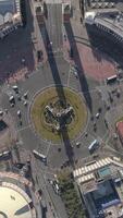 Vertical video of Traffic Movement in Barcelona. Plaza del Espana. Spain, Top View